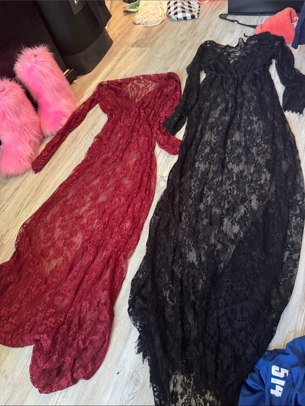 Elegant Lace Maxi Dress — maroon or Black